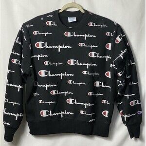 CHAMPION Reverse Weave Men’s Sweatshirt XL Black Cotton Reverse Weave script